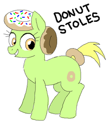 Size: 478x540 | Tagged: safe, artist:askdonutstoles, oc, oc only, oc:donut stoles, earth pony, pony, tumblr:ask donut stoles, donut, female, mare, simple background, smiling, solo, white background