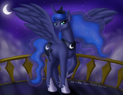 Size: 1200x927 | Tagged: safe, artist:shadelightpony, princess luna, g4, female, moon, solo, spread wings