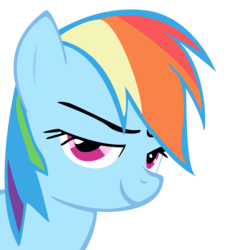 Size: 2500x2500 | Tagged: safe, rainbow dash, g4, amused, evil grin, female, grin, high res, looking at you, simple background, smiling, smirk, smug, solo, transparent background