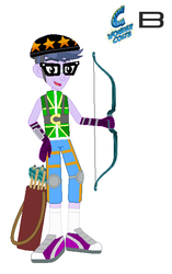 Size: 410x651 | Tagged: safe, artist:karalovely, micro chips, equestria girls, g4, my little pony equestria girls: friendship games, archery, background human, bow (weapon)