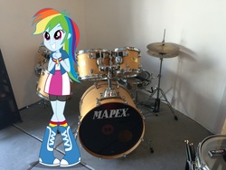 Size: 3264x2448 | Tagged: safe, artist:boltblazer, artist:katequantum, rainbow dash, equestria girls, g4, cute, drum kit, drums, equestria girls in real life, high res, irl, musical instrument, photo, shadow, solo, vector