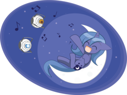 Size: 1600x1190 | Tagged: safe, artist:howxu, princess luna, g4, crossover, cute, female, lunabetes, moon, personality core, portal (valve), portal 2, s1 luna, singing, solo, space core, tangible heavenly object, wheatley