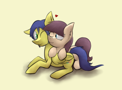 Size: 1280x949 | Tagged: safe, artist:marsminer, oc, oc only, oc:honey blossom, couple, cuddling, love, snuggling