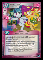 Size: 358x500 | Tagged: safe, artist:pixelkitties, enterplay, sonata dusk, sunset shimmer, zecora, pony, siren, unicorn, zebra, fighting is magic, equestria girls, g4, high magic, my little pony collectible card game, ccg, equestria girls ponified, ponified