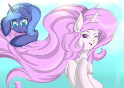 Size: 4677x3307 | Tagged: safe, artist:siranarchy95, princess celestia, princess luna, g4, mane, s1 luna