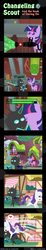 Size: 600x3263 | Tagged: safe, artist:vavacung, daring do, rarity, twilight sparkle, alicorn, changeling, pony, comic:changeling-scout, g4, book, changeling feeding, comic, glomp, heart, kissing, medigun, pointy ponies, reading, shipping, team fortress 2, twilight sparkle (alicorn)