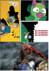 Size: 712x1024 | Tagged: safe, idw, cheerilee, friendship is magic #29, g4, spoiler:comic, crossover, ganondorf, hyrule warriors, meme, surprise entrance meme, the legend of zelda, wrestling