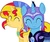 Size: 500x424 | Tagged: safe, artist:totallynotabronyfim, sunset shimmer, trixie, pony, unicorn, g4, ^^, armor, duo, duo female, eyes closed, female, happy, mare, night guard, royal guard, simple background, smiling, white background