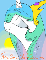 Size: 660x860 | Tagged: safe, artist:andypriceart, artist:ced75, princess celestia, g4, colored, female, here comes the sun, solo, song reference, the beatles