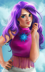 Size: 632x1000 | Tagged: safe, artist:maaronn, rarity, human, g4, belly button, clothes, dreamworks face, female, fringes, humanized, midriff, necklace, solo