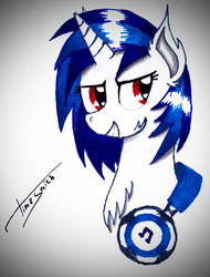 Size: 1156x1520 | Tagged: safe, artist:asktimesmith, dj pon-3, vinyl scratch, g4, female, grin, headphones, smiling, solo, traditional art