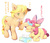 Size: 700x597 | Tagged: safe, artist:hiza take, apple bloom, applejack, g4, blushing, caring for the sick, cooling pad, japanese, mouth hold, sick, snot, tissue, tissue box, translated in the comments