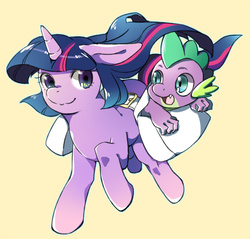 Size: 550x526 | Tagged: safe, artist:hiza take, spike, twilight sparkle, g4, pixiv, saddle bag