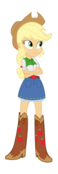 Size: 2000x5921 | Tagged: safe, artist:sam-f-nacman, applejack, equestria girls, g4, boots, clothes, cowboy boots, cowboy hat, crossed arms, denim skirt, female, freckles, hat, high res, shoes, simple background, skirt, solo, stetson, transparent background, vector