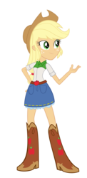 Size: 2000x4100 | Tagged: safe, artist:sam-f-nacman, applejack, equestria girls, g4, boots, clothes, cowboy boots, cowboy hat, denim skirt, female, freckles, hand on hip, hat, high res, shoes, simple background, skirt, solo, stetson, transparent background, vector