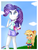 Size: 1938x2521 | Tagged: safe, artist:vixelzf, applejack, rarity, equestria girls, g4, alternate hairstyle, blushing, chibi, clothes, female, freckles, lesbian, midriff, mini, ship:rarijack, shipping, shorts, signature