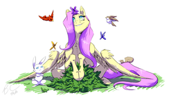 Size: 3200x1800 | Tagged: safe, artist:cabbion, angel bunny, fluttershy, rabbit, g4, animal, doodle, duo, looking up, signature