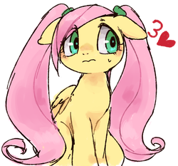 Size: 659x614 | Tagged: safe, artist:kei05, fluttershy, pegasus, pony, g4, alternate hairstyle, female, floating heart, floppy ears, heart, mare, pigtails, simple background, solo, twintails, white background, wings