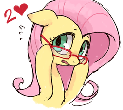 Size: 599x534 | Tagged: safe, artist:kei05, fluttershy, pegasus, pony, g4, bust, cute, female, floppy ears, glasses, heart, mare, meganekko, open mouth, shyabetes, simple background, solo, white background