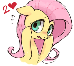 Size: 599x534 | Tagged: safe, artist:kei05, fluttershy, pegasus, pony, g4, blushing, cute, embarrassed, female, floppy ears, flushed face, heart, hooves on face, mare, open mouth, shyabetes, simple background, solo, white background