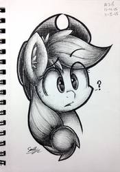 Size: 2217x3161 | Tagged: safe, artist:sheandog, applejack, g4, female, high res, monochrome, portrait, solo, traditional art