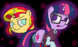 Size: 4592x2756 | Tagged: safe, artist:ashtoneer, sci-twi, sunset shimmer, twilight sparkle, pony, unicorn, equestria girls, g4, my little pony equestria girls: friendship games, clothes, equestria girls ponified, ponified, socks, unicorn sci-twi