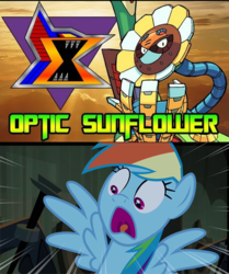 Size: 480x575 | Tagged: safe, artist:rgm2011, screencap, rainbow dash, castle mane-ia, g4, crossover, megaman x, megaman x8, optic sunflower, scared