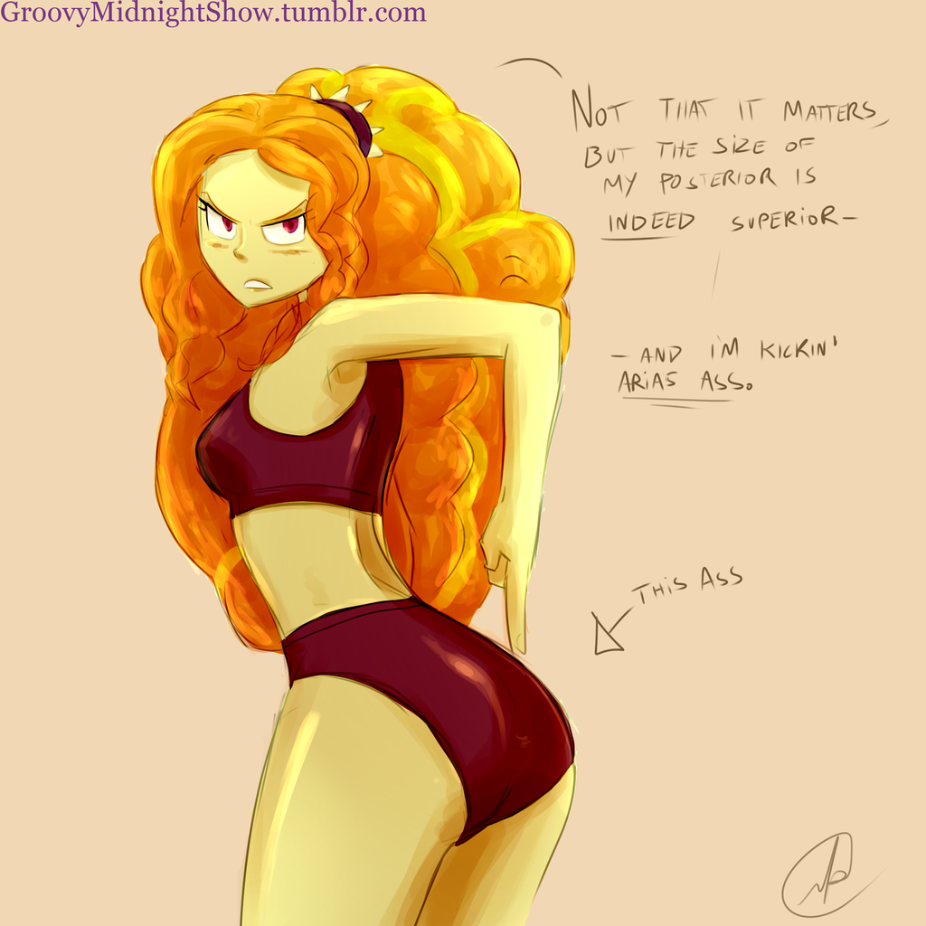1017923 - suggestive, artist:manic-the-lad, adagio dazzle, human, equestria  girls, g4, adagio dat-azzle, armpits, ass, breasts, butt, clothes,  dialogue, female, groovy midnight show, high res, kiss my ass, looking at  you, panties, solo,