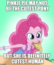 Size: 500x599 | Tagged: safe, artist:lisan1997, pinkie pie, equestria girls, g4, female, image macro, meme, mouth hold, pizza, solo