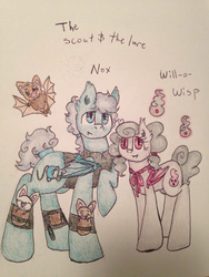 Size: 2448x3264 | Tagged: safe, artist:theodorabmisfit, oc, oc only, oc:nox, oc:will-o-wisp, bat, bat pony, pony, brother and sister, high res, pigtails, wisp