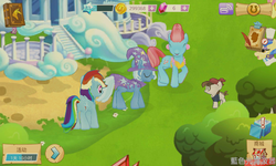 Size: 800x480 | Tagged: safe, gameloft, screencap, cup cake, pipsqueak, rainbow dash, sapphire shores, trixie, earth pony, pony, unicorn, g4, chinese, colt, female, male, mare