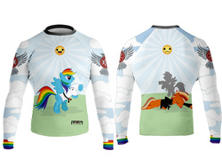 Size: 1000x750 | Tagged: safe, rainbow dash, oc, g4, clothes, martial arts, shirt, sun