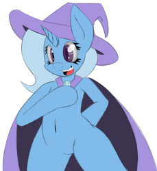 Size: 2590x2830 | Tagged: safe, artist:psicarii, trixie, semi-anthro, g4, belly button, featureless crotch, female, high res, simple background, solo, trixie's cape, trixie's hat