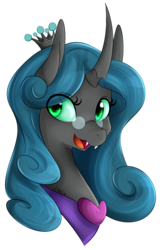 Size: 1246x1948 | Tagged: source needed, safe, artist:jovalic, queen chrysalis, changeling, changeling queen, g4, bust, crown, dark mirror universe, fangs, female, glasses, jewelry, looking at you, mirror universe, necklace, regalia, reversalis, solo