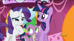 Size: 1920x1080 | Tagged: safe, screencap, rarity, spike, twilight sparkle, alicorn, pony, g4, what about discord?, female, mare, scrunchy face, twilight sparkle (alicorn)