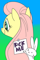 Size: 625x920 | Tagged: safe, artist:andypriceart, artist:ced75, angel bunny, fluttershy, g4, angel is a bunny bastard, bust, colored, duo, kick me, pure unfiltered evil, this will end in tears, thumbs up