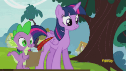 Size: 500x281 | Tagged: safe, screencap, pinkie pie, spike, twilight sparkle, alicorn, pony, g4, what about discord?, animated, back to the future, boop, clipboard, clothes, discovery family, discovery family logo, female, glasses, mare, marty mcfly, noseboop, pinkie mcpie, quill, reference, scrunchy face, self-boop, table, talking, twilight sparkle (alicorn), vest, watch