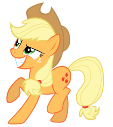 Size: 7000x7900 | Tagged: safe, artist:tardifice, edit, vector edit, applejack, castle sweet castle, g4, absurd resolution, cowboy hat, female, freckles, grin, hat, make this castle a home, raised hoof, simple background, solo, stetson, transparent background, vector