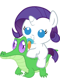 Size: 786x1017 | Tagged: safe, artist:red4567, gummy, rarity, pony, g4, babity, baby, baby pony, cute, pacifier, ponies riding gators, raribetes, rarity riding gummy, recolor, riding, weapons-grade cute