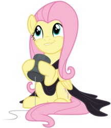 Size: 6000x6911 | Tagged: safe, artist:pirill, fluttershy, g4, scare master, .ai available, absurd resolution, clothes, cute, dress, female, lip bite, shyabetes, simple background, sitting, solo, string, tin can, transparent background, vector