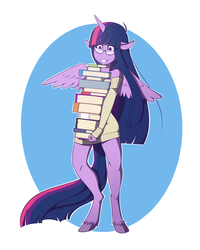 Size: 4000x5000 | Tagged: safe, artist:nemsleep, twilight sparkle, alicorn, anthro, unguligrade anthro, g4, book, bookhorse, clothes, female, floppy ears, glasses, off shoulder, off shoulder sweater, solo, spread wings, sweater, sweater dress, twilight sparkle (alicorn), unshorn fetlocks