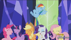 Size: 359x202 | Tagged: safe, screencap, applejack, discord, fluttershy, pinkie pie, rainbow dash, rarity, twilight sparkle, alicorn, pony, g4, what about discord?, about to cry, animated, cute, discovery family logo, discute, female, laughing, mare, twilight sparkle (alicorn)