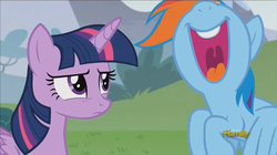 Size: 853x478 | Tagged: safe, screencap, rainbow dash, twilight sparkle, alicorn, pony, g4, what about discord?, discovery family logo, female, laughing, mare, mawshot, nose in the air, open mouth, twilight sparkle (alicorn), uvula, volumetric mouth