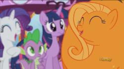 Size: 1920x1080 | Tagged: safe, screencap, fluttershy, rarity, spike, twilight sparkle, alicorn, pony, g4, what about discord?, animated, discovery family logo, double chin, female, flutterrange, laughing, loop, mare, twilight sparkle (alicorn)