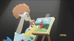 Size: 1920x1080 | Tagged: safe, screencap, discord, draconequus, g4, what about discord?, animated, bob ross, discovery family logo, draconiross, loop, painting