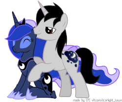 Size: 863x720 | Tagged: safe, artist:egegokprochannel, princess luna, oc, oc:lunar evening, g4, animated, canon x oc, ear bite, ears, ethereal mane, horses doing horse things, luvning, shipping, simple background