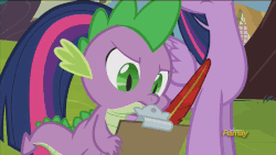 Size: 1920x1080 | Tagged: safe, screencap, spike, twilight sparkle, alicorn, pony, g4, what about discord?, animated, clipboard, discovery family logo, female, loop, mare, quill, twilight sparkle (alicorn), writing