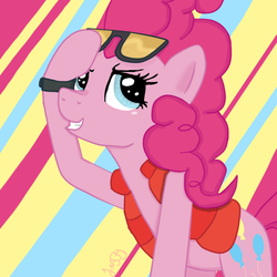 Size: 540x540 | Tagged: dead source, safe, artist:apple-jazzy, pinkie pie, g4, what about discord?, back to the future, clothes, female, glasses, marty mcfly, pinkie mcpie, smiling, solo, vest, watch