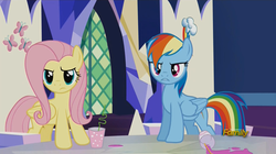 Size: 1360x762 | Tagged: safe, screencap, fluttershy, rainbow dash, g4, what about discord?, discovery family logo, potion