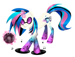 Size: 1024x778 | Tagged: safe, artist:toskurra, dj pon-3, vinyl scratch, pony, unicorn, g4, female, glowing horn, horn, magic, rainbow power, rainbow power-ified, record, simple background, solo, telekinesis, transparent background